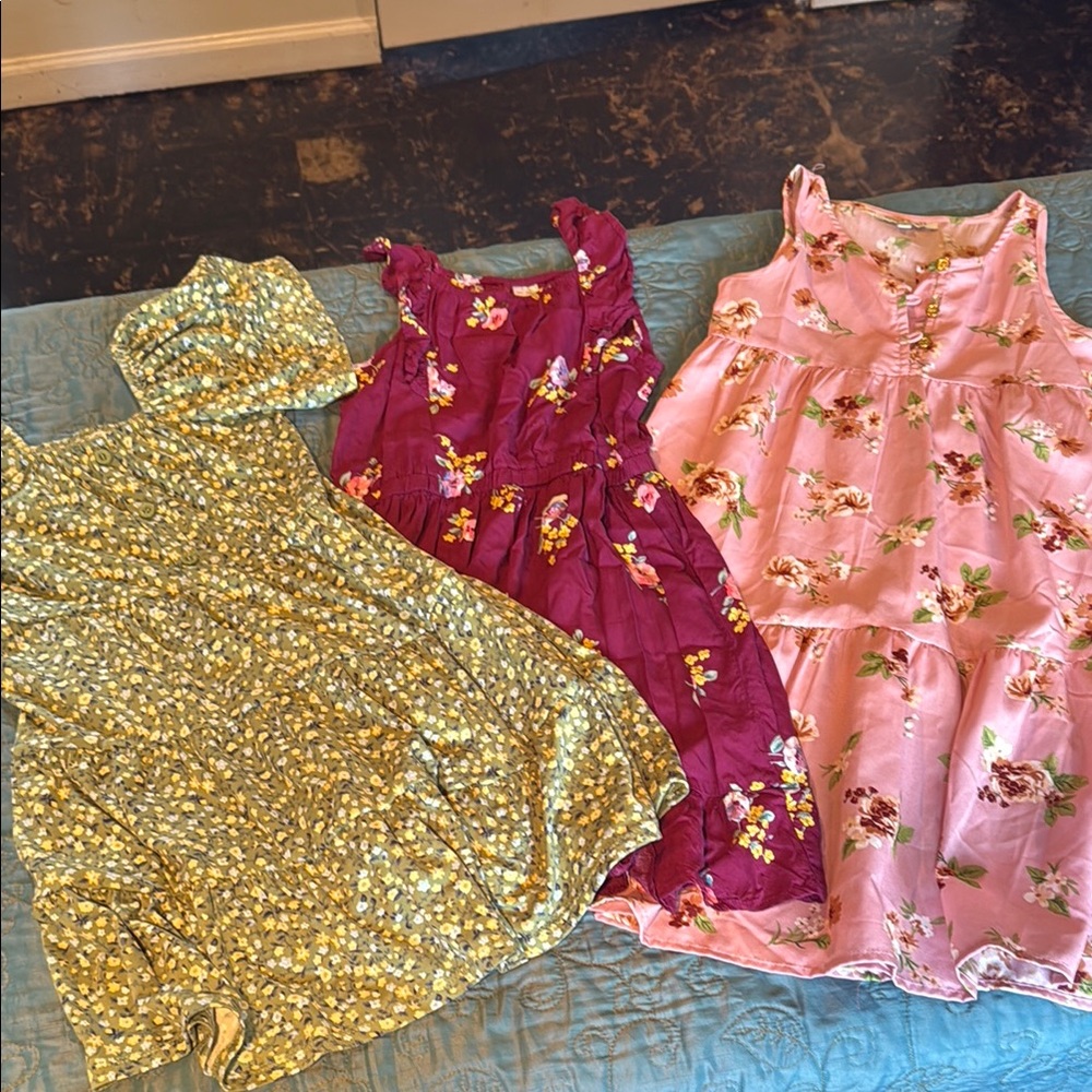 Floral Dresses Trio in Yellow, Purple, and Pink
